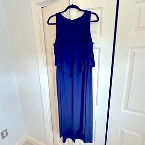 Mid length solid royal navy dress with double layer crop top